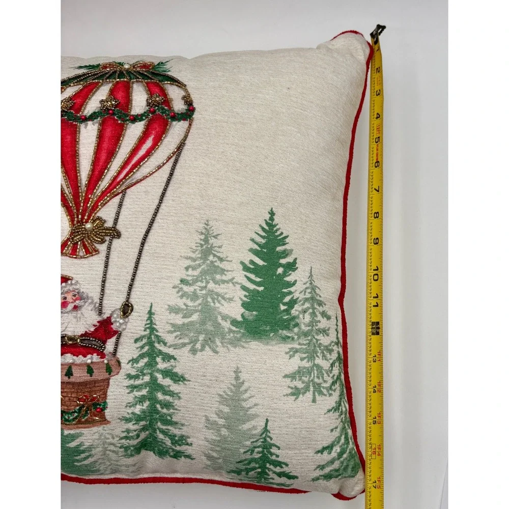 Christmas Santa Hot Air Balloon Beaded Decorative Throw Pillow Holiday‎ Decor